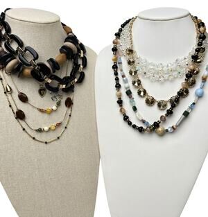 Lot Of 10 Necklaces Costume Jewelry Wear Craft Beads Pendants Brown Blue Vtg Now